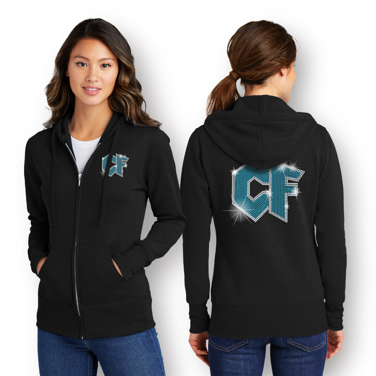 Rhinestone Logo Zip Up Hoodie